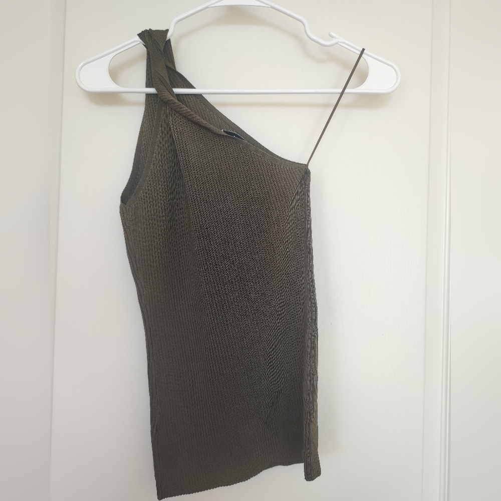 Reiss Olive One-Shoulder Ribbed Tank Top - Picture 4 of 9